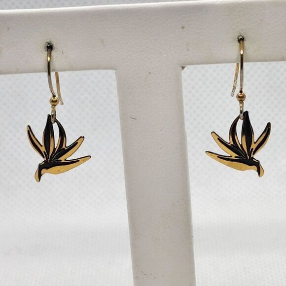 Lam Gold & Black Dangling Flower Earrings - Picture 1 of 4